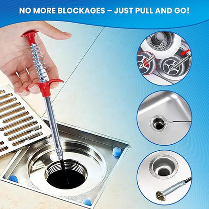 Flexible 79” Drain Snake For Bathroom, Sink And Tub – 1 Pair Reusable Gloves Included – Fast and Effective Drain Clog Remover Solution (Pack of 1-79" Red)
