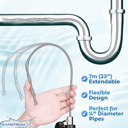 Plumbing Drain Snake (Spiral Diameter 0.5 inch / 1.3 cm), Hair Clog Remover Tool for Toilet, Heavy-Duty Drain Auger for Kitchen & Bathroom Sink, Pipe & Sewer Cleaner for Shower & Bathtub