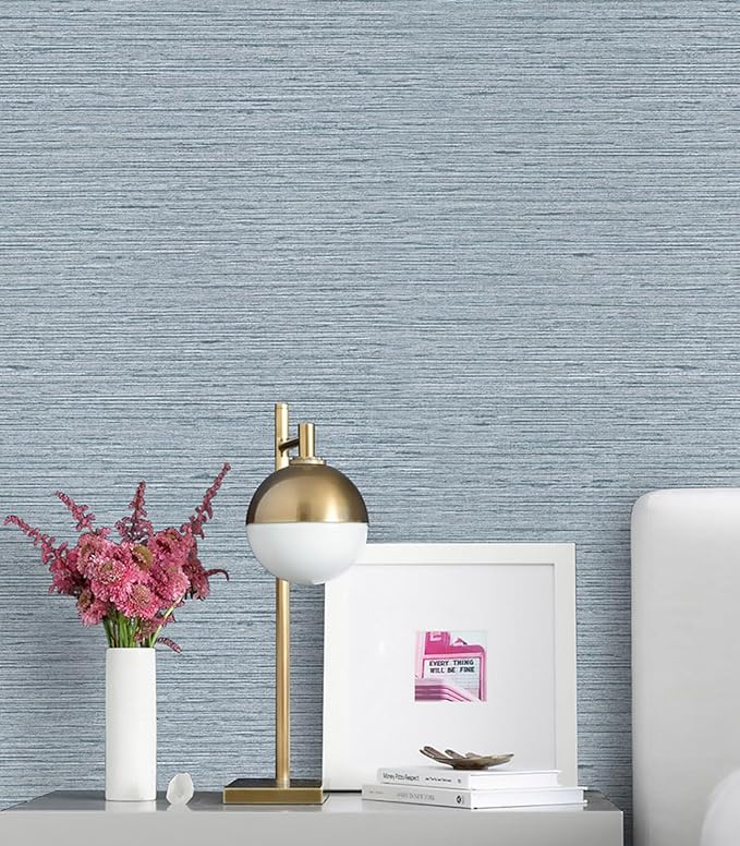 Timeet Peel and Stick Wallpaper Grasscloth Textured Contact Paper 15.74"" x393.7 Faux Linen Self-Adhesive Removable Wallpaper for Walls Furniture, Blue