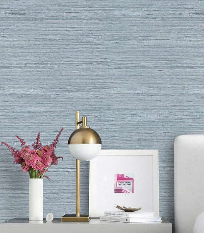 Timeet Peel and Stick Wallpaper Grasscloth Textured Contact Paper 15.74"" x393.7 Faux Linen Self-Adhesive Removable Wallpaper for Walls Furniture, Blue