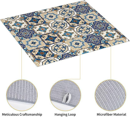 Colorful Moroccan Dish Drying Mat, Highly Absorbent Microfiber Kitchen Counter Pad Reusable Washable, 16*18"