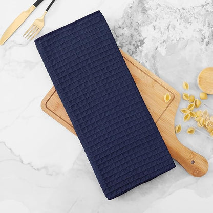 Homaxy Microfiber Waffle Weave Kitchen Towels, 16 x 28 Inch Ultra Absorbent and Solid Color Dish Towels, 8 Pack, Navy Blue