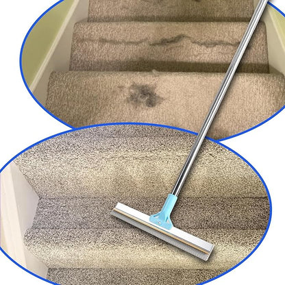 2 in 1 Carpet Rake for Pet Hair Removal Tool 54" Long Handle Rug Rake Dog Cat Hair Remover Broom with Dog Hair Grooming Glove Metal Pet Hair Removal Pro for Woodfloor Mat Stair Couch Car (Blue)