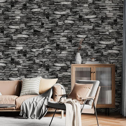 10 Pack 3D Wall Panels Peel and Stick, Waterproof Foam Stone 3D Wallpaper, Self Adhesive Foam Wallpaper for Bedroom Bathroom Kitchen (13.7 * 15.1in)