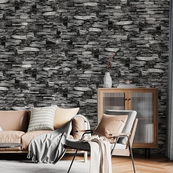 30 Pack 3D Wall Panels Peel and Stick, Waterproof Foam Stone 3D Wallpaper, Self Adhesive Foam Wallpaper for Bedroom Bathroom Kitchen (13.7 * 15.1in)