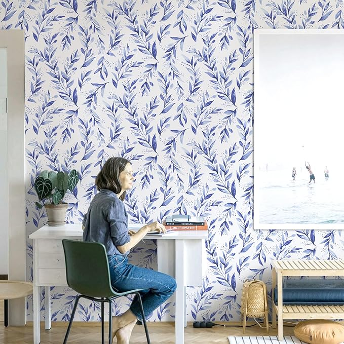 Livebor Leaf Peel and Stick Wallpaper Olive Leaf Contact Paper 17.7inch x 118.1inch Floral Leaves Wallpaper Peel and Stick Modern Farmhouse Wall Paper for Bedroom Neutral Self Adhesive Decorative