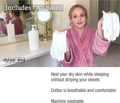 Eurow Moisturizing Gloves for Dry Cracked Hands, Overnight Healing Cotton Gloves Lock in Lotion for Eczema, Psoriasis, Skincare Relief, Reusable Unisex Fit, 2 Pairs, White