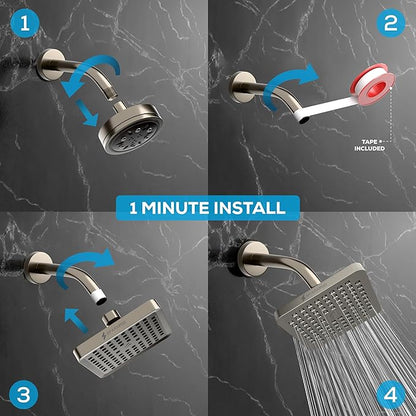 SparkPod Shower Head - High Pressure Rain - Premium Quality Luxury Design - Easy Clean Adjustable Replacement for Your Bathroom Shower Heads (Elegant Brushed Nickel, 8 Inch Square)