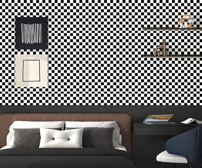 Modern Peel and Stick Wallpaper Black and White Mosaic Checkered Contact Paper 17.7"x78.8" Self Adhesive Lattice Wallpaper Removable Decorative Wallpapers for Bedroom Countertops Cabinet Vinyl Roll