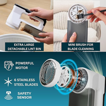 True & Tidy LED Turbo Fabric Shaver | Cordless Lint Remover with Digital Display & 3 Speeds – Perfect for Clothes, Couch & Furniture Defuzzing (White, Turbo)