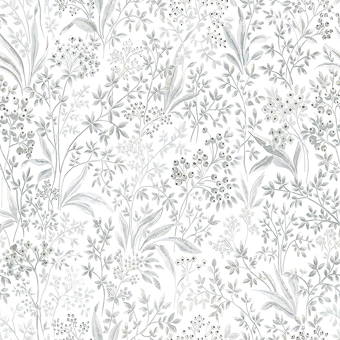 Heroad Grey Peel and Stick Wallpaper Boho Floral Contact Paper Leaf Wall Paper Removable Self Adhesive Wallpaper Stick on Walls for Cabinet Drawer Liner Waterproof Vinyl Roll 15.5''x236''