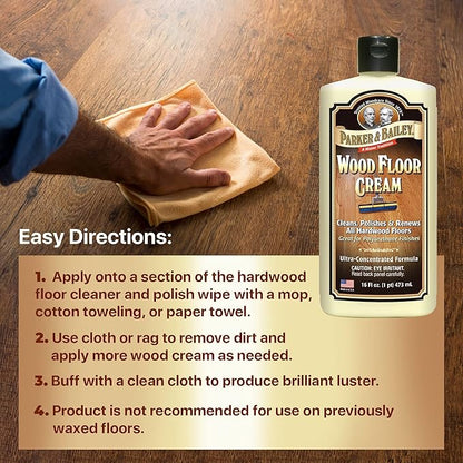 Parker & Bailey Wood Floor Cream for Hardwood, Laminate & Faux Floors, Shine Restorer & Cleaner for Home, Cuts Grease, 16 oz
