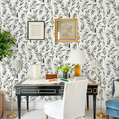 Livebor Green Leaf Peel and Stick Wallpaper Olive Leaf Contact Paper 17.7inch x 393.7inch Sage Green Wallpaper Peel and Stick Eucalyptus Farmhouse Wall Paper Neutral Self Adhesive Decorative Vinyl