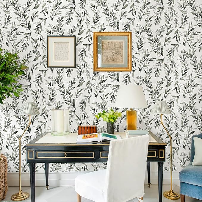 Livebor Olive Leaf Wallpaper Peel and Stick Leaf Contact Paper 17.7inch x 590.5inch Sage Green Peel and Stick Wallpaper Modern Farmhouse Wall Paper Neutral Removable Self Adhesive Decorative Vinyl