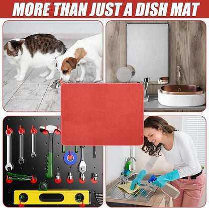 Hushee 2 Pack Extra Large Dish Drying Mat Microfiber Absorbent Dish Drying Pad Large Size Dishes Drainer Mats for Countertop, Sink, Refrigerator or Dryer (30 x 24 Inch,Red)