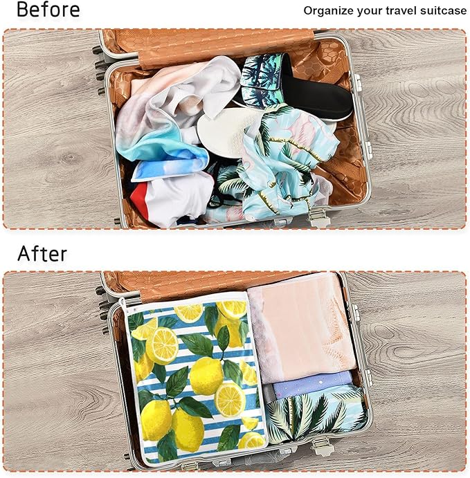 Mesh Laundry Bags Lingerie Bags for Washing Delicates 2 PCS Durable Wash Bag with Zipper Small and Medium Washable Blue Striped Summer Lemons