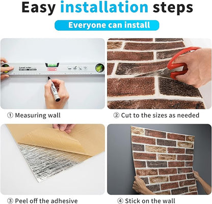 Art3d 20-Pack 105 Sq.Ft Faux Brick 3D Wall Panels Peel and Stick in Red Brown, Self Adhesive Waterproof Foam Wallpaper for Bedroom, Bathroom, Kitchen