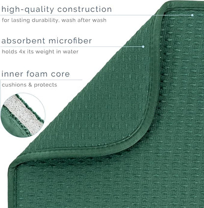 S&T INC. Dish Drying Mat, 16” x 18”, Absorbent Microfiber Kitchen Counter Mat, Drying Pad for Dishes, Utensils, Pots and Pans, Large, Diamond Texture, Emerald Green
