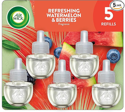 Air Wick Plug in Scented Oil Refill, 5 ct, Fresh Watermelon & Berries, Air Freshener, Essential Oils, Spring Collection