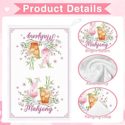 Mahjong Gifts Kitchen Towels, 4PCS Mah Jongg Gifts Dish Towels for Cooking Cleaning, Mahjong Accessories Absorbent Tea Towel with Hanging Loop for Home Decor(16 X 24 Inches)