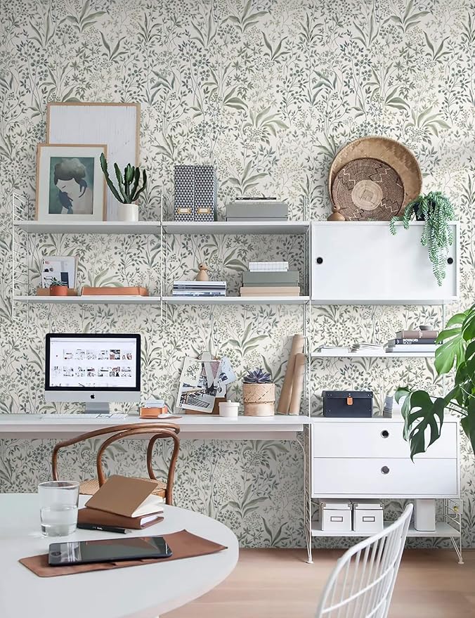 Heroad Green Floral Peel and Stick Wallpaper Boho Contact Paper for Cabinets Drawers 16.1''x393'' Leaf Wall Paper Removable Self Adhesive Wallpaper for Bedroom Bathroom Waterproof Decor Vinyl Roll