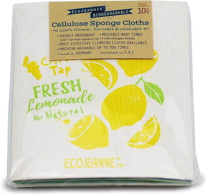 (10 Pack) Eco-Friendly Reusable German Cleaning Cloth 100% Biodegradable Cellulose Sponge Cloths, Kitchen Cloths, GMO-Free, Reusable - Made in Germany Packaged in P.R.C.