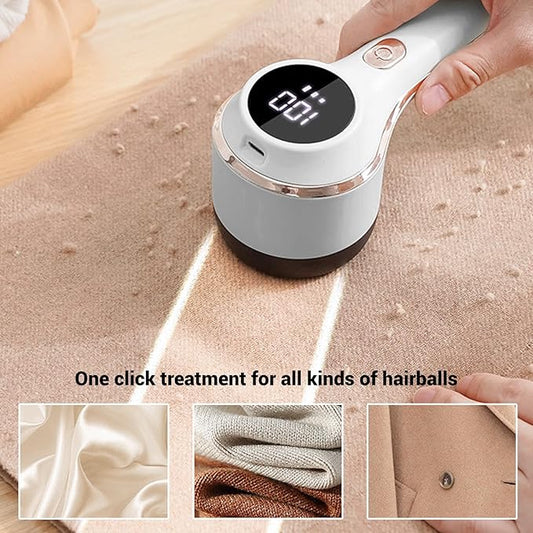 Fabric Shaver, Lint Remover Rechargeable, Electric Portable Sweater with 3 Speeds, Digital LED Display to Remove Pilling for Clothes, Furniture, Sweater, Couch, Blanket (White)