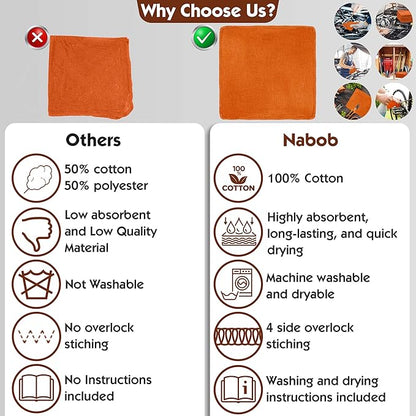 Nabob Wipers Auto Mechanic Shop Towels 100 Pack Bulk Rags 100% Cotton Commercial Grade Shop Rags Size 14"x14" (100 Pack, Orange)