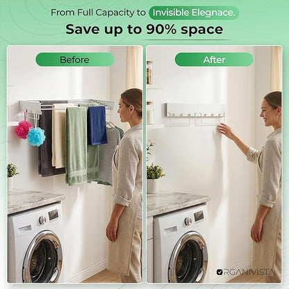 Laundry drying rack wall mount(28-INCH White), a wall mount clothes drying rack solution with reinforced metal frame, easy installation in tight spaces and foldable; drying rack clothing wall mounted.