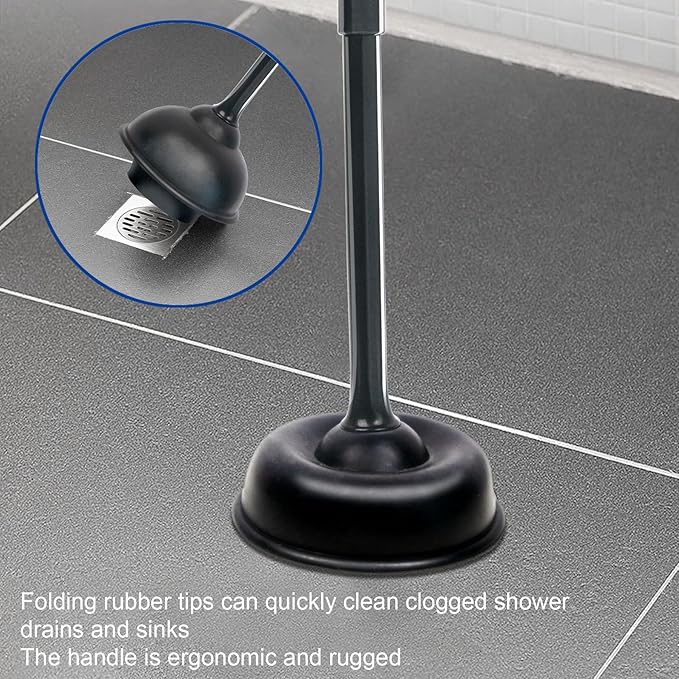 CELOX Black Toilet Plunger and Brush Set with Holder for Bathroom, 1 Set,Silver-Black