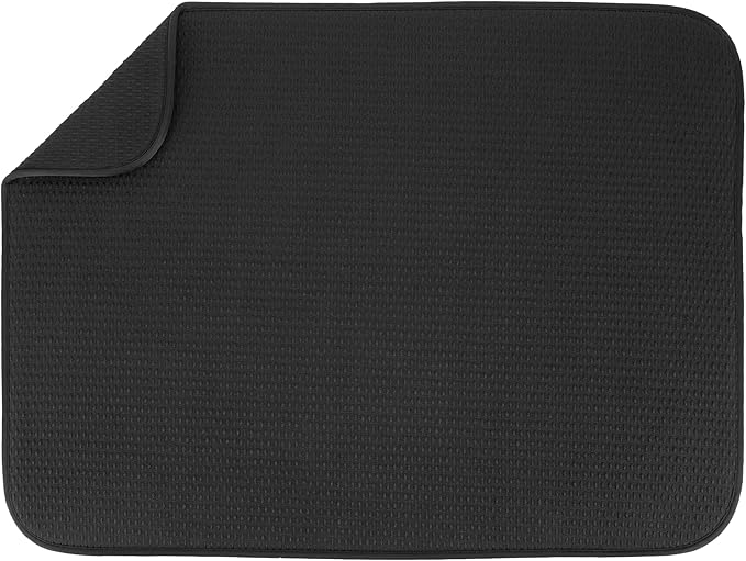 S&T INC. Dish Drying Mat XL, 18” x 24”, Absorbent Microfiber Kitchen Counter Mat, Drying Pad for Dishes, Utensils, Pots and Pans, Extra Large, Diamond Texture, Black
