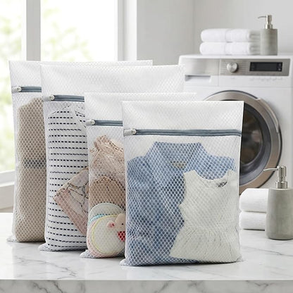 4Pcs Mesh Laundry Bags Delicates Lingerie Wash Bags for Washing Machine & Washer (2 Medium 12 x 16 Inches & 2 Large 16 x 20 Inches)