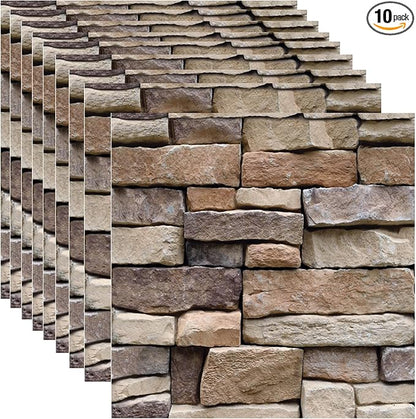 10PCS 3D Wall Panels Peel and Stick, 3D Brick Wallpaper Peel and Stick PVC Stone Wall Panels Self-Adhesive Waterproof Wallpaper for Living Room,Interior Lobby Bedroom Hotel Office Decor