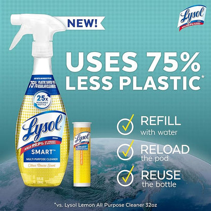 Lysol Smart Refill Cartridges Multipurpose Cleaner, Citrus Breeze, For Disinfecting & Cleaning, 4ct., Packaging May Vary