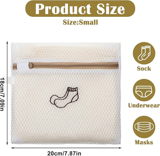 4 Pcs 7.87×7.09 Inch Small Mesh Laundry Bags for Socks, Durable Polyester Lingerie Delicates Bag for Washing Machine, Useful for Masks, Underwear (4 Sock Laundry Bag)