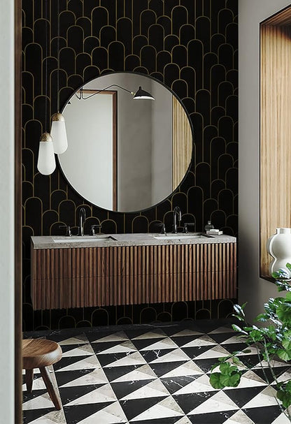 Yasinet Black and Gold Wallpaper Black Geometric Contact Paper Modern Stripe Removable Self Adhesive Wall Paper Decorative for Wall Bedroom Vinyl Film 17.3”x197”