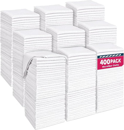 White Microfiber Cleaning Cloths Bulk-400 Pack, Microfiber Towels Bulk, Towels for Cars, Cleaning Rags White (12x12 inches)