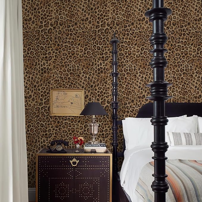 JiffDiff Upgrade Leopard Print Peel and Stick Wallpaper, 17.3" x 1200" Waterproof Removable Self Adhesive Wallpaper, Unique Funky Cheetah Contact Paper for Bedroom, Bathroom, Decor