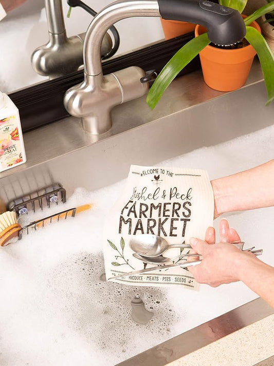 DII Swedish Dishcloths for Kitchen & Cleaning, Reusable, Machine Washable & Dishwasher Safe, Biodegradable, 7.75 x 6.75, Farmers Market, 3 Piece