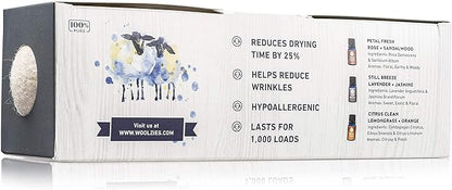Woolzies Wool Dryer Balls 3 XL Laundry Balls for Dryer Made with New Zealand Wool & Laundry Collection Essential Oil Set, Includes Ptael Fresh, Still Breeze, Citrus Clean