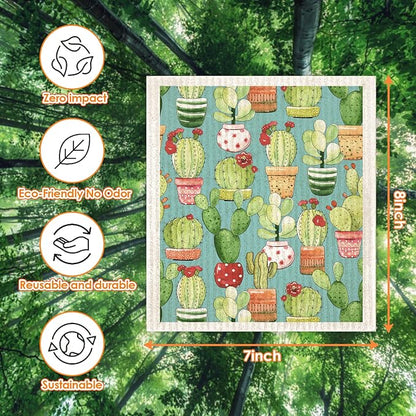 Morigins Cactus Swedish Dish Cloths 6 Pack Reusable Compostable Kitchen Cloth,Cellulose Sponge Dish Cloths Dish Towel Set