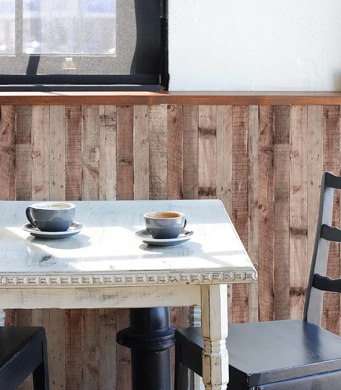 Yun-aeon Natural Wood-Cinnamon Wood Contact Paper Peel and Stick Wallpaper 17.3"x 236"Self Adhesive Removable Vintage Faux Wood Wall Paper Plank Shelf Home Decoration Kitchen Counter Cover Use