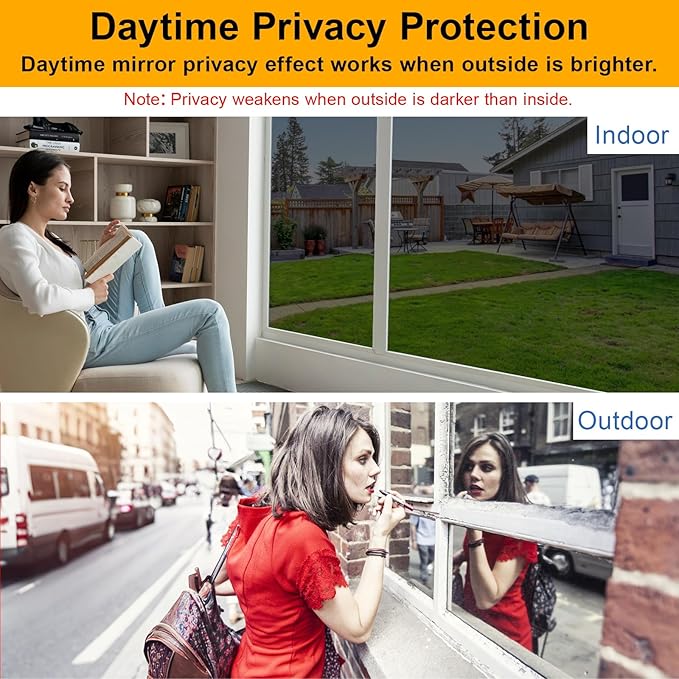 One Way Window Privacy Film See Out Not in, Window Tint for Home, Reflective Mirror Glass Windows Coverings Sun Heat UV Blocking, Silver, 35.4 Inch x 157.4 Inch