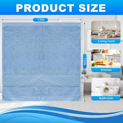 6 Pack 100% Cotton Wash Cloth, 13x13 Inch Highly Absorbent and Soft Feel Fingertip Towels, Machine Washable Washcloths for Bathroom, Gym, Hotel, Spa and Kitchen, 6 Colors