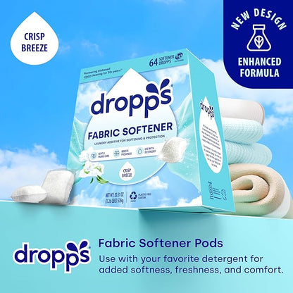 Dropps Fabric Softener Pods, Crisp Breeze (64 Count) - Laundry Softener For Soft & Fluffy Fabrics | Liquid Softener & Dryer Sheet Alternative | Clean Ingredients | Plastic Free Packaging