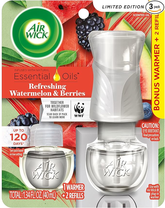 Air Wick Plug in Scented Oil Starter Kit (Gadget + 2 Refills), White Sage & Mahogany, Air Freshener, Essential Oils