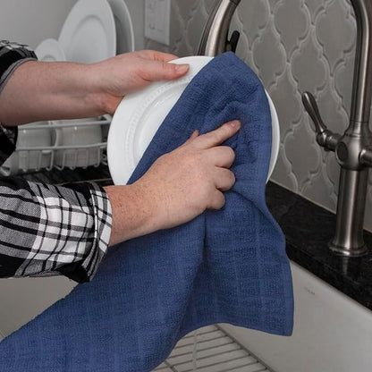 Ritz Premium Kitchen Towel and Dish Cloth Value Set: Highly Absorbent, Super Soft, Long-Lasting, 100% Cotton Checked and Solid Hand Towels, Tea Towels, Bar Towels - 6 Pack, Navy