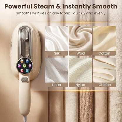 Handheld Steamer for Clothes, 1200W Portable 2-in-1 Garment Steamer & Travel Iron with 7 Modes, 180° Rotatable Handle, Fast 8s Heat-Up, Visual Panel & Self-Clean, 160ml for Home