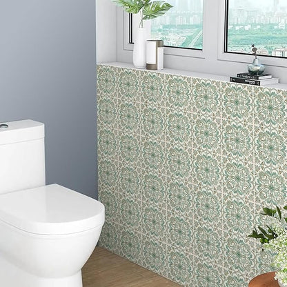 Vintage Retro Tile Stickers - 10 pcs 20cm/7.87inch Embossed Moroccan Pattern Peel & Stick Wall Tiles, 3D Textured PVC Waterproof Backsplash for Kitchen, Bathroom, Laundry Room Decor
