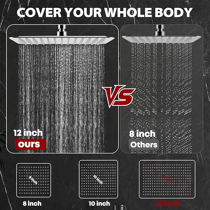 14 Inch Shower Head, Rain Shower Head with Adustable Extension Arm, Detachable Silver Rina Shower Head with Handheld Spray, High Pressure Shower Hose with Holder in Bathroom